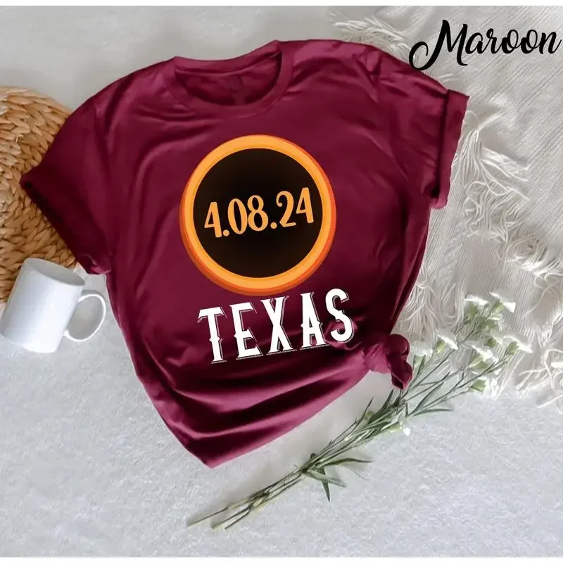 Texas Total Solar Eclipse April 8 2024 8th Path of Totality T Shirt Viewing State City