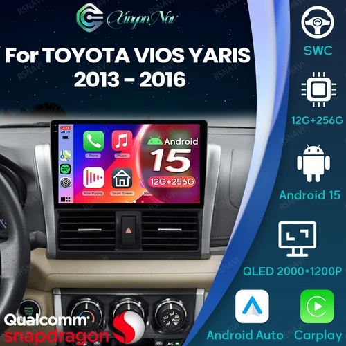 Imagen 1 del producto Android 15 para TOYOTA VIOS YARIS 2013 - 2016 unidad principal Radio de coche Multimedia BT 4G LTE navegación Qualcomm reproductor Viedo estéreo