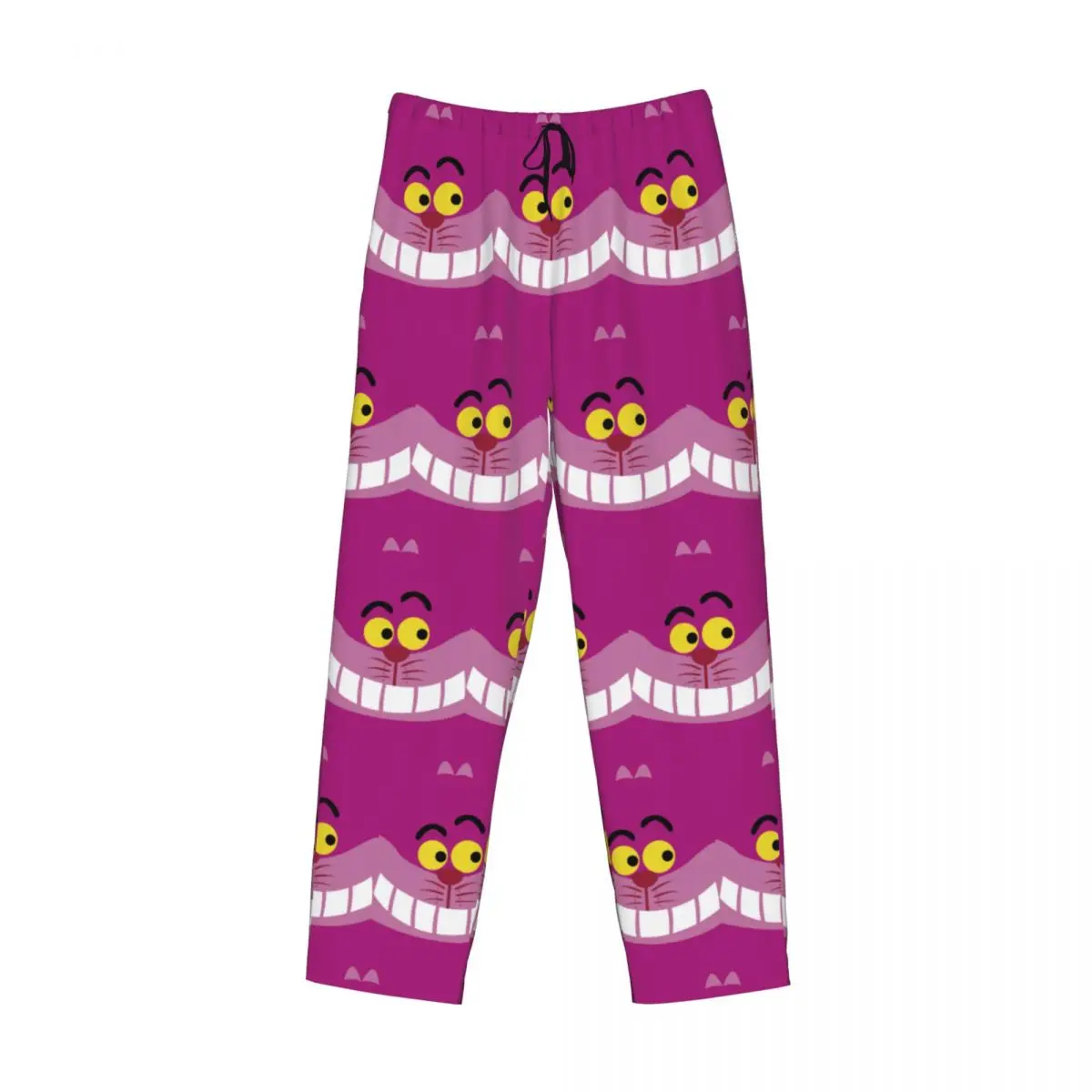 Pantalones de pijama con estampado personalizado para hombre, ropa de dormir con estampado de animales de gato de Cheshire sonriente, ropa de dormir de dibujos animados de Alicia en el país de las Maravillas, pantalones para dormir con bolsillos