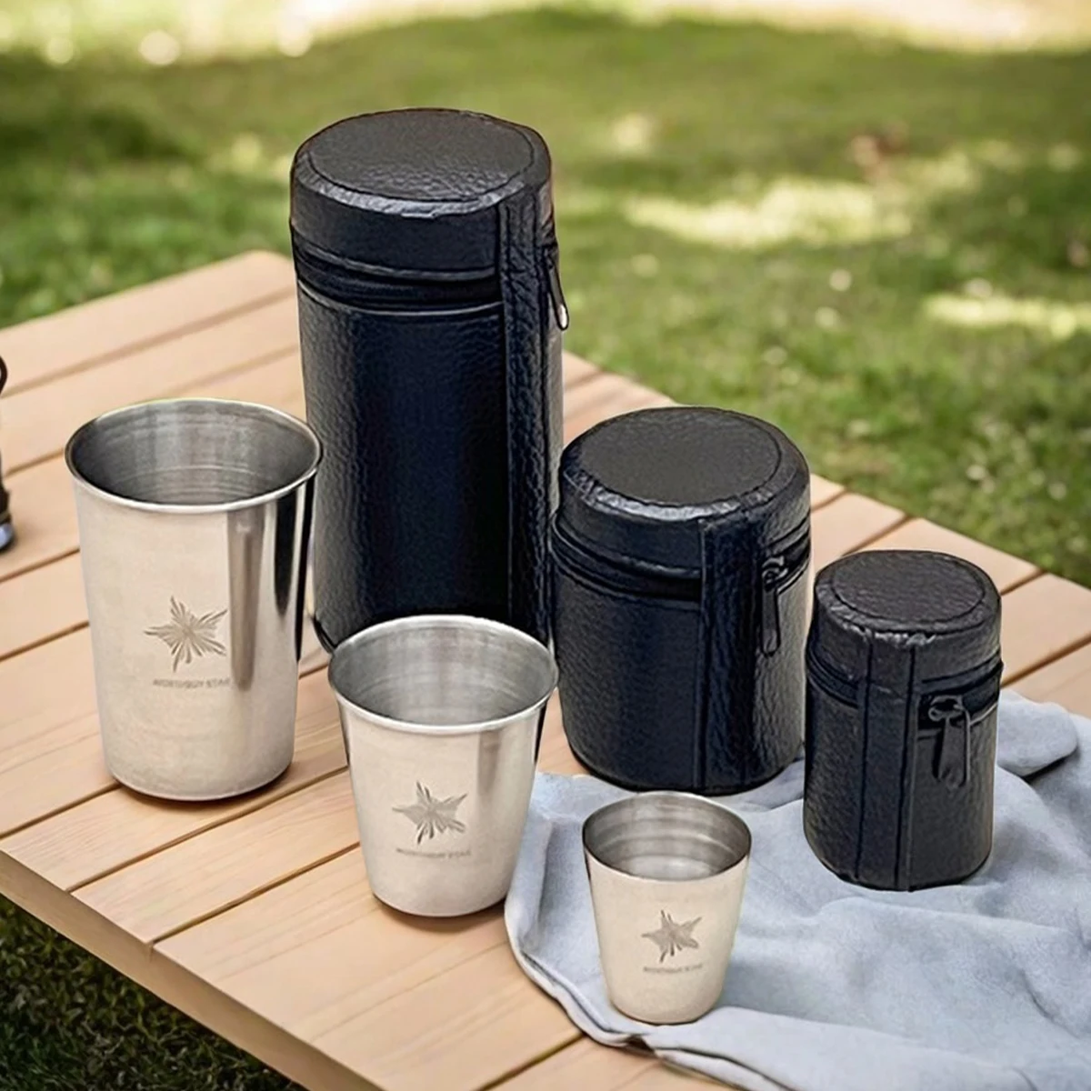 WORTHBUY 4pcs/set Stainless Steel Cups With Case Outdoor Travel Portable Mug Mini Whisky Wine Glasses Set Drinkware 30/70/170ml
