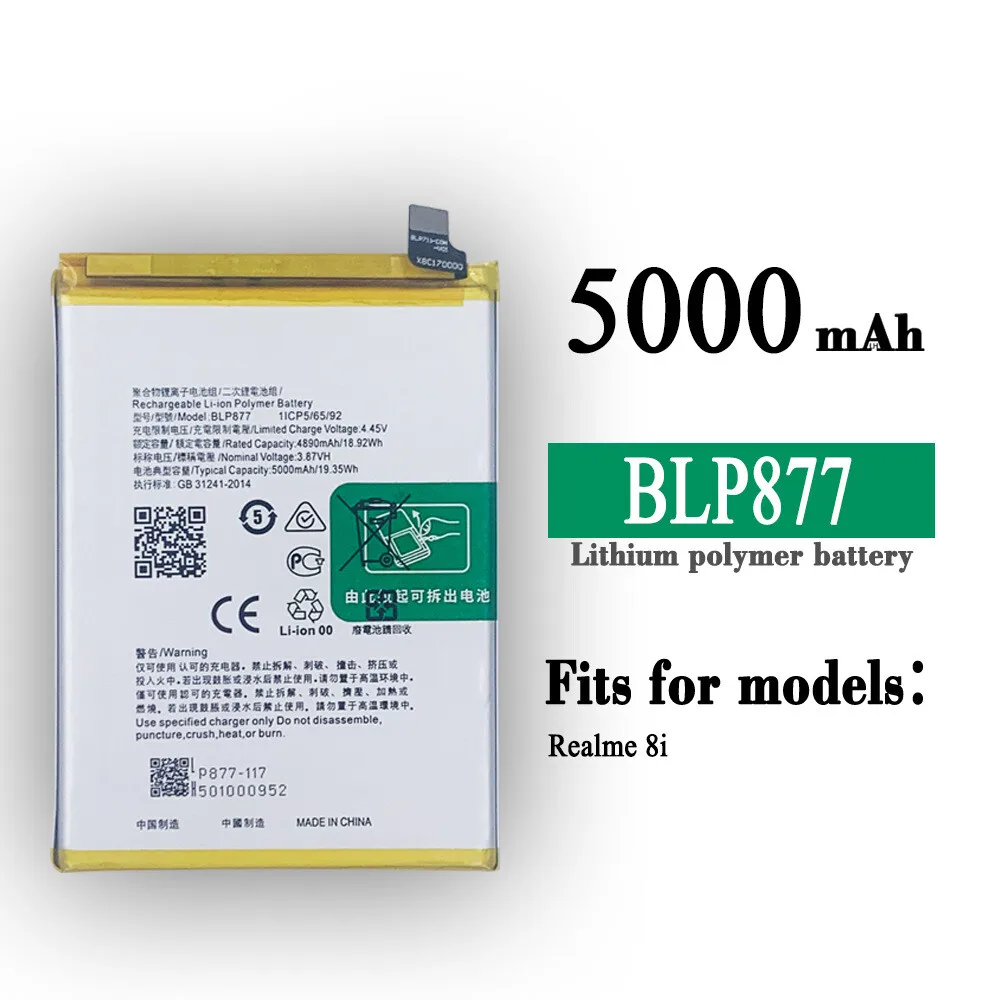 New High Quality Battery For OPPO oppo Realme 8i Internal BLP877 5000mAh Phone