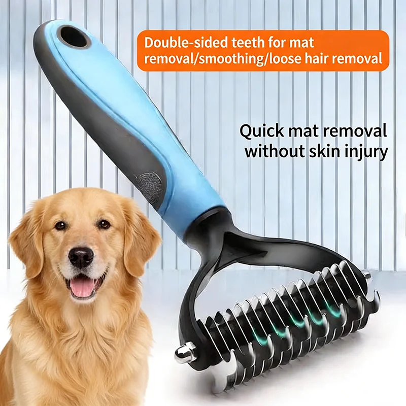 Double Sided Pet Grooming Comb Stainless Steel Dematting Rake Dog Cat Hair Remover Brush Anti Knot Deshedding Cleaning Tool