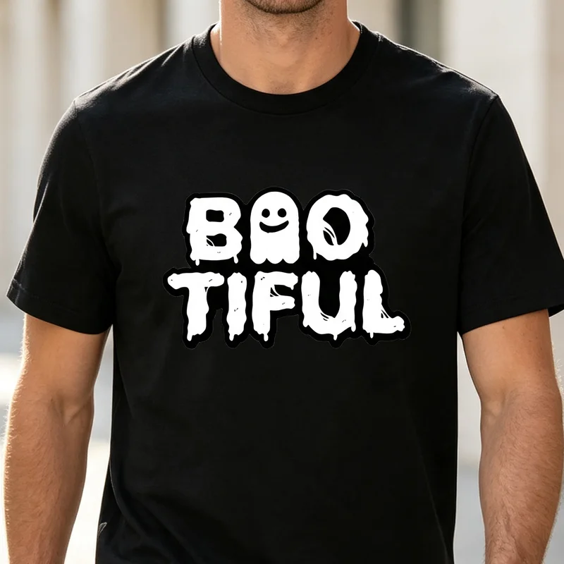 Letter Halloween Style T Shirt Boo Tiful Ghost Spooky  Graphic Tee Casual Streetwear for Men Women 100% Cotton Unisex Y2k Top
