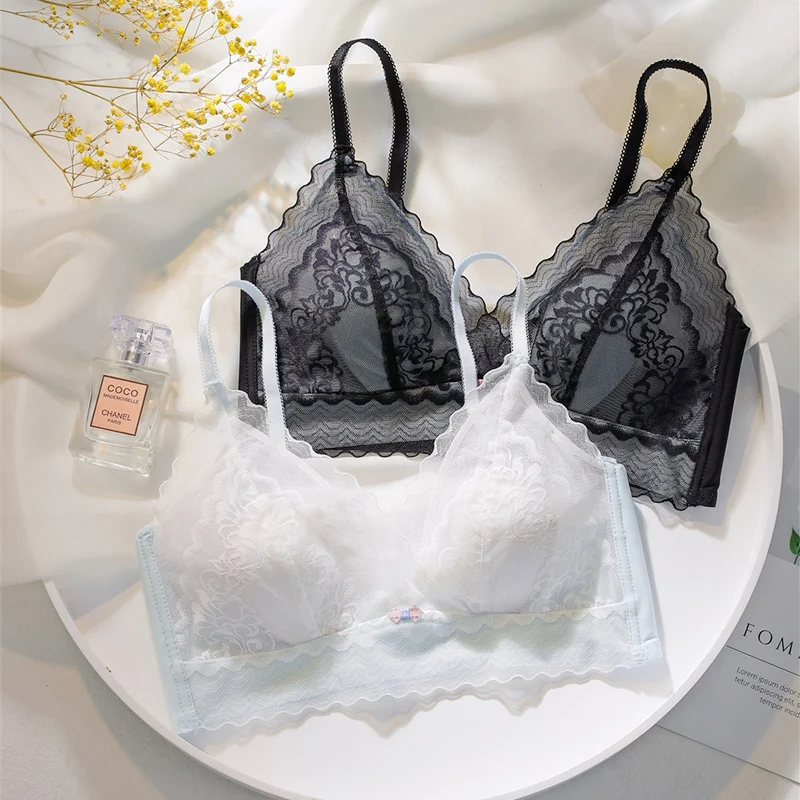 MIIOW Sexy Bras for Women Lace Transparent Rabbit Ears Bra & Panties Underwear Sets Push Up Female Lingerie Thin Soft Bralette