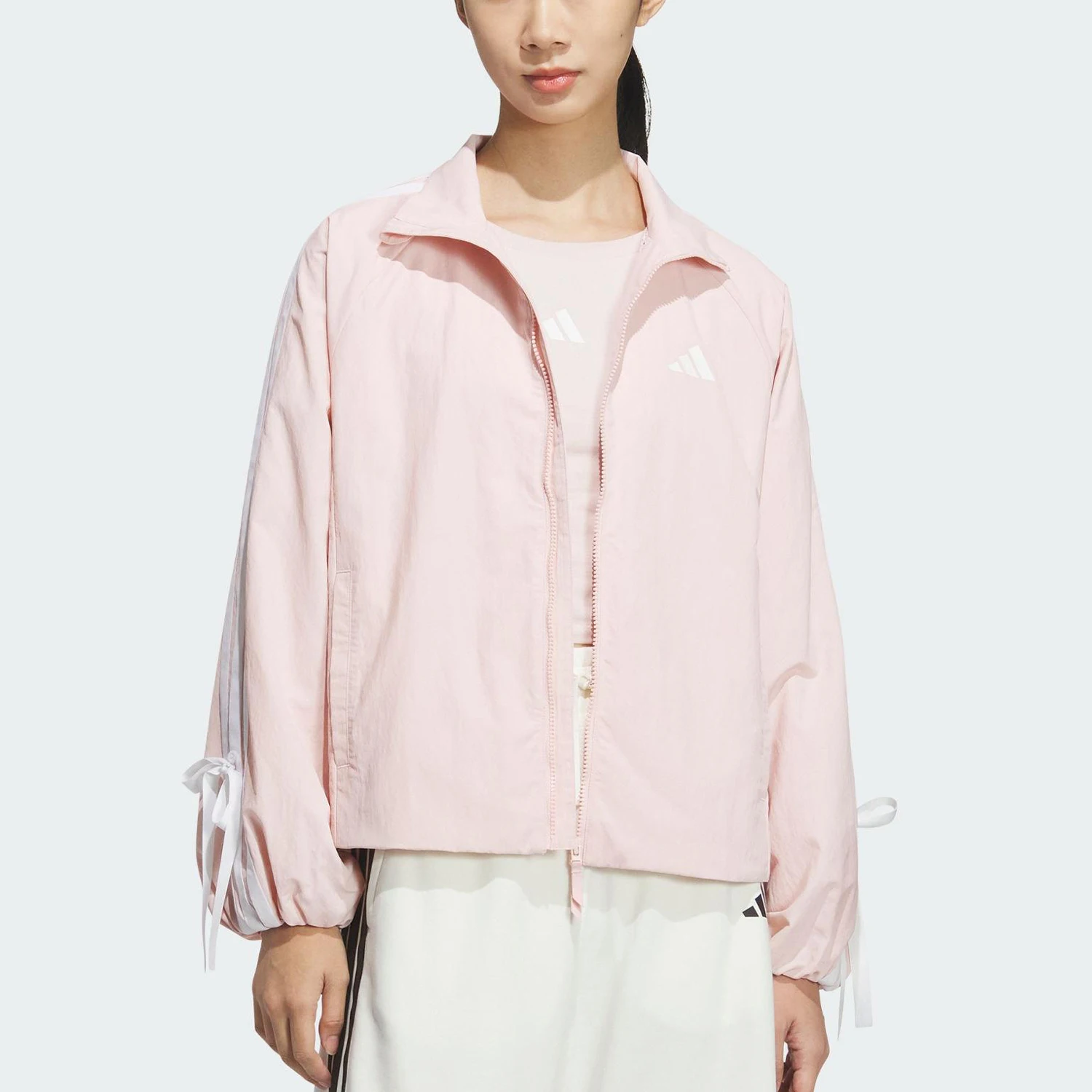 Adidas genuina 2025 Nuova giacca da donna con colletto alla coreana con fiocco in tessuto KB0086