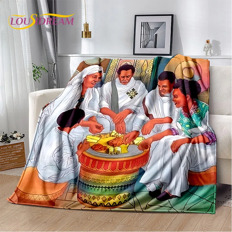 Classics Cartoon Africa Ethiopian Painting Art Blanket,Soft Throw Blanket for Home Bedroom Bed Sofa Picnic Office Travel Cover