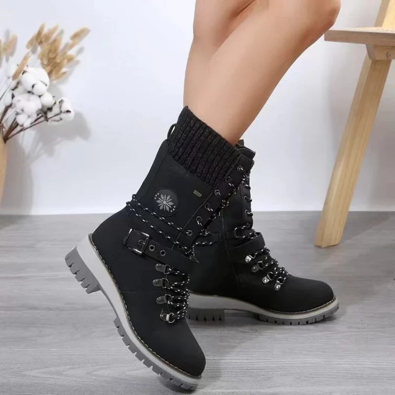 Winter Outdoor Schuhe für Frauen Seite Reiß verschluss Damen Mid-Calf Stiefel Square Heel Casual Damenschuhe Med Heel Damen stiefel