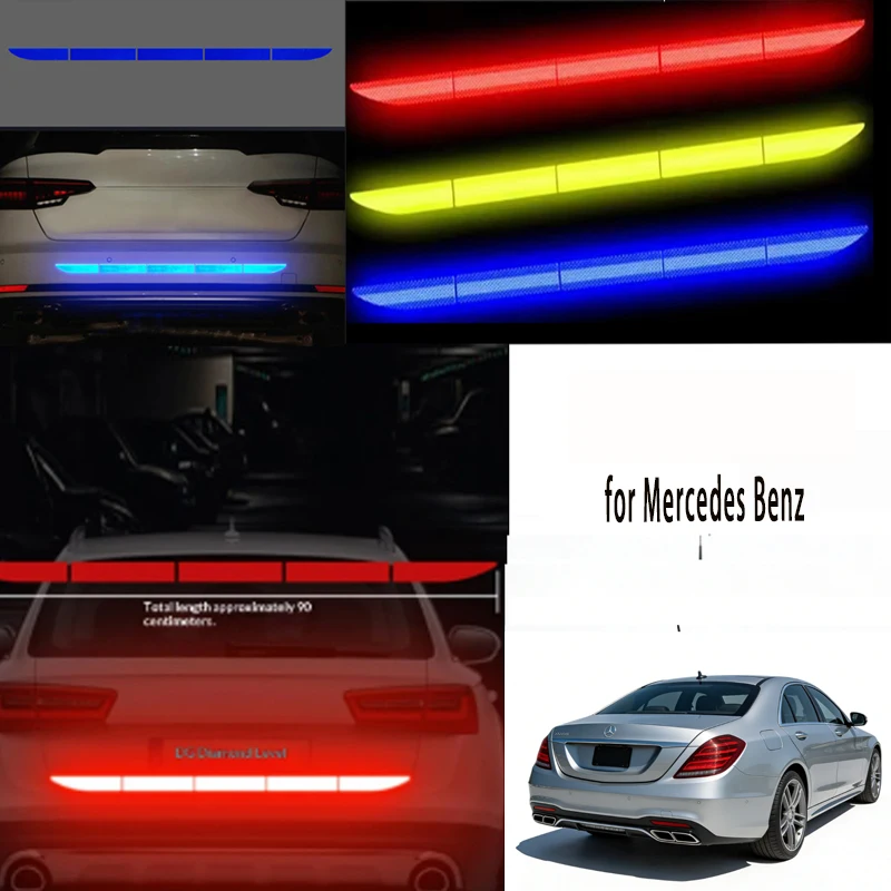 

For Mercedes Benz 1Pcs Car Reflective Warning Tape Trunk Anti-Collision Bumper Strip Universal Auto Safety Reflector Sticker