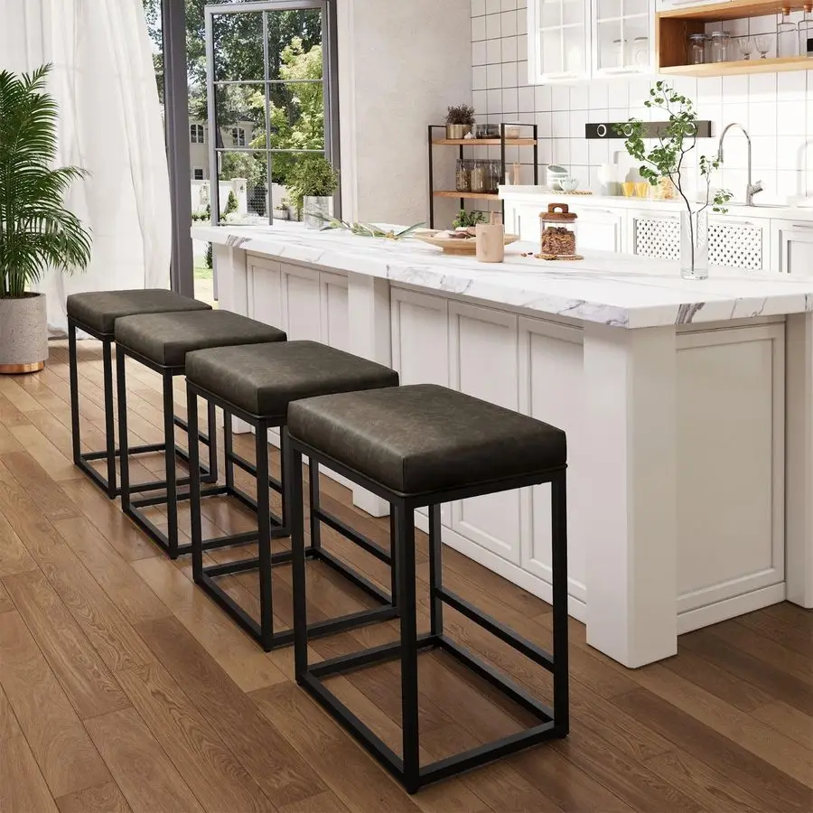 

Counter Height Bar Stools Set of 4, Modern PU Leather 24 Bar Chairs with Metal Frame,Grey