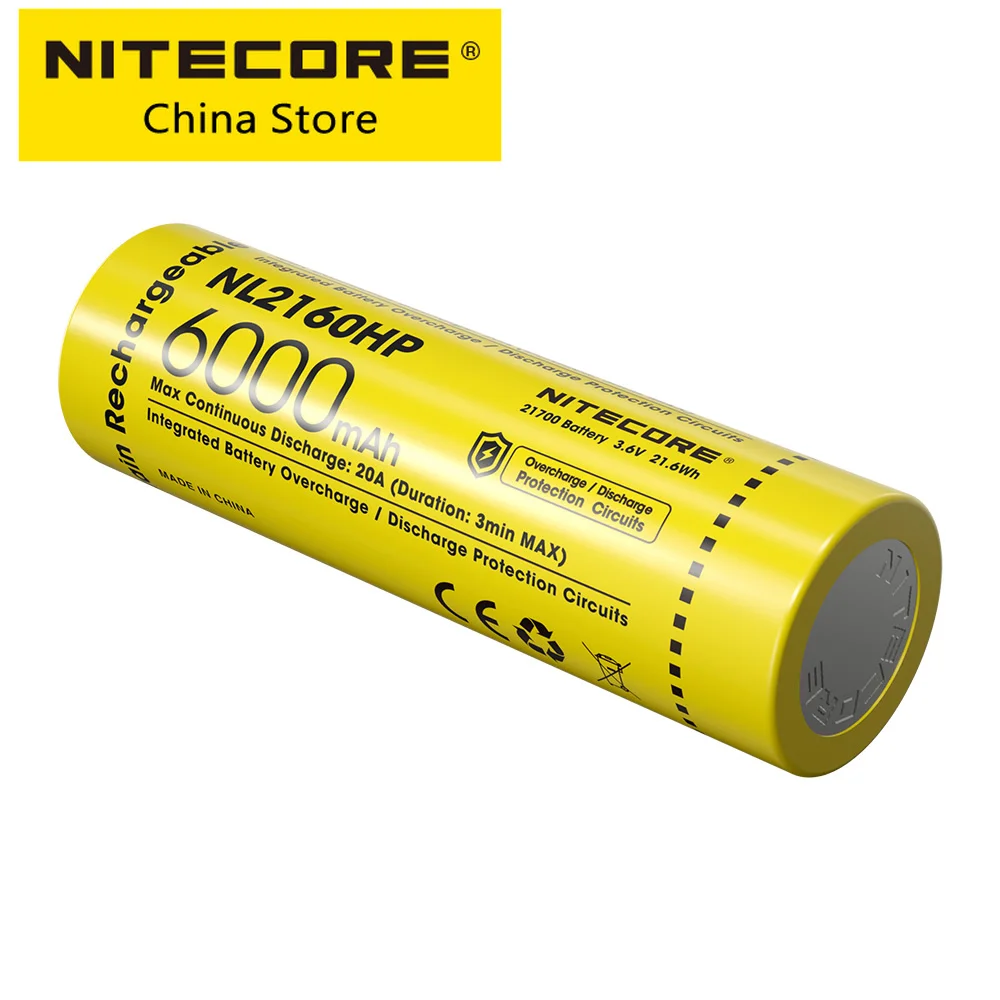 Imagem -02 - Bateria Recarregável 6000mah 20a 3.6v Ipx6 Li-ion Alto Desempenho Original Peça Nitecore-nl2160hp 21700