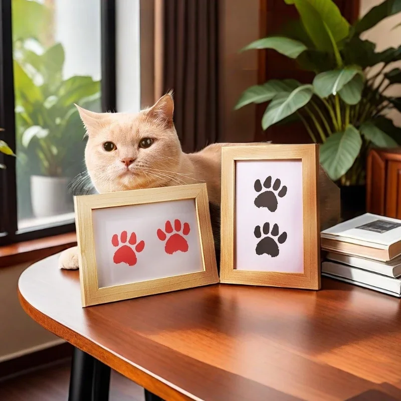 

DIY Pet Paw Print Clay Photo Frame Cat Footprint Wooden Stand Dog Birthday Memorial Gift New