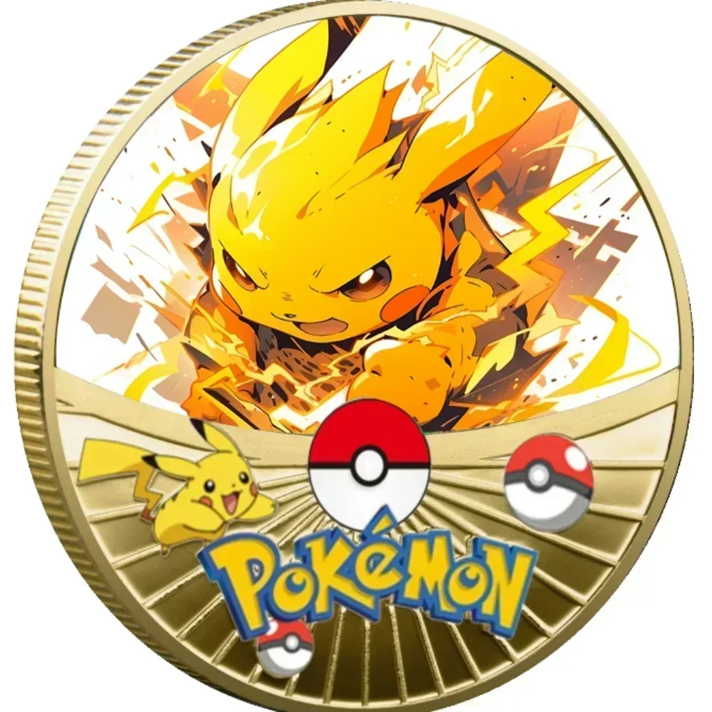 New Pokemon Gold Coin Metal Set Pikachu Charizard Commemorative  Baby Pokemon Starry Sky Oil Painting Coin Commemorative Medal