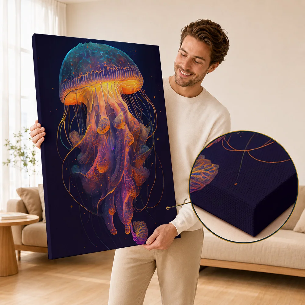 Jellyfish Canvas Print Poster Customized Photo Vintage Inspired Gallery Style Canvas Wall Art For Guest Room Nature Lover Gift