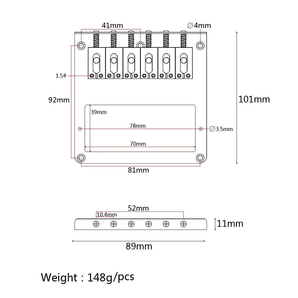 Tele Humbucker Bridge Metal Black Six Saddle Vintage String Guide Bridge for TL Electric Guitar Upgrade