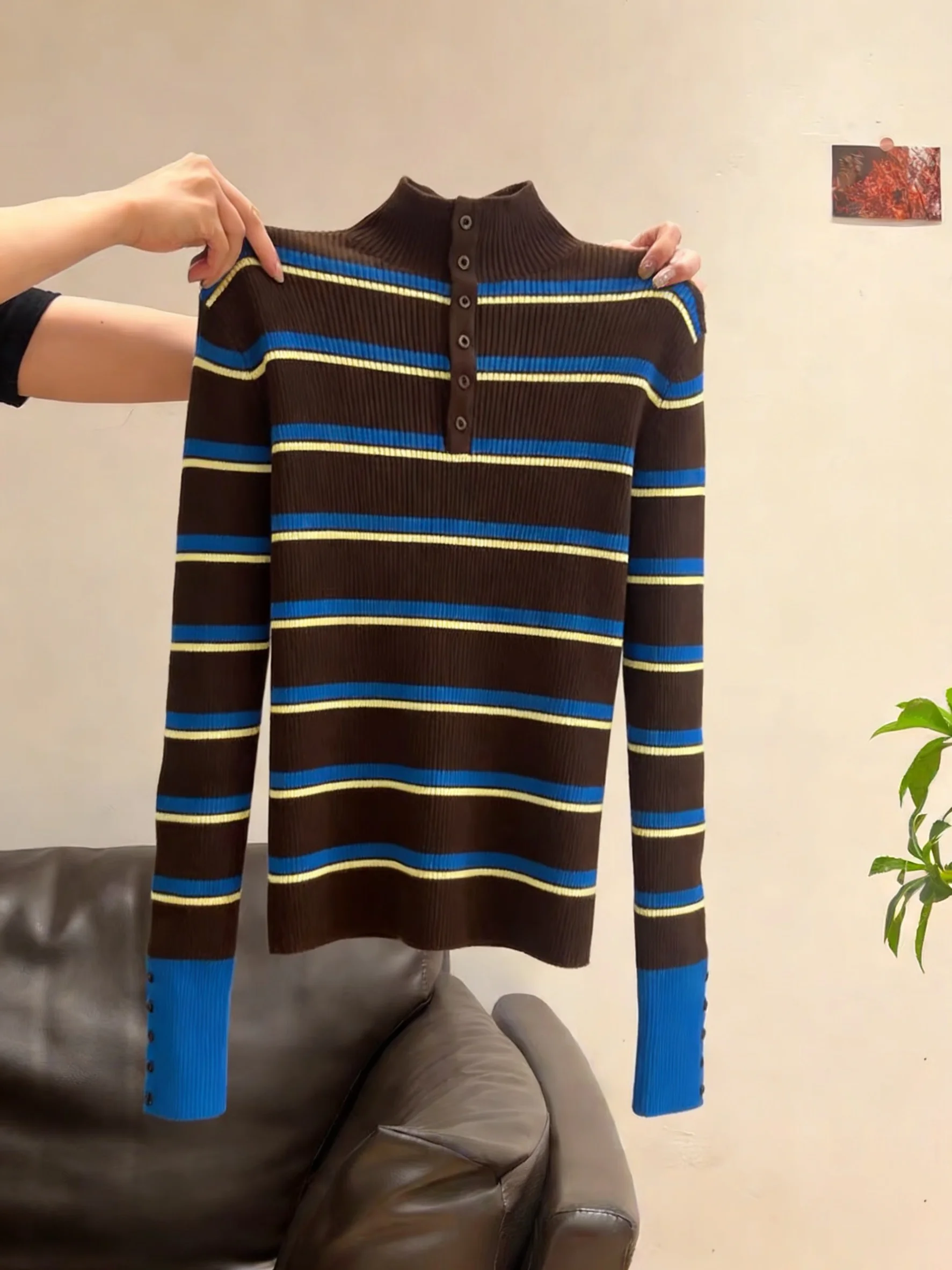 

Retro Japanese Sle Long Sve Knitted Sweater f High Collar Men's Spring Autumn Slimming Versatile Base Layer Top