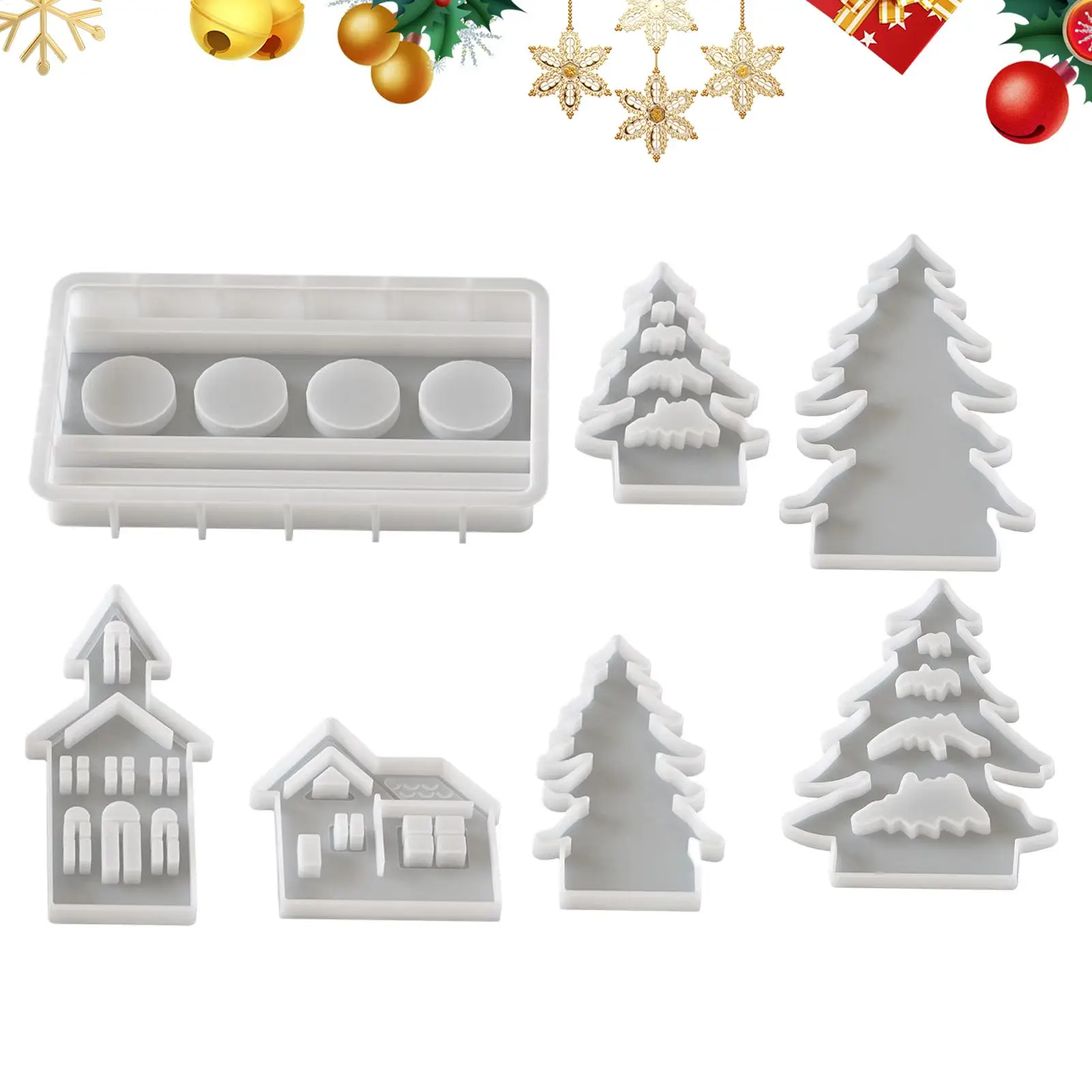 

Рождественская форма для подсвечника, дом для рождественской елки, гипсовая форма, силиконовая форма для рукоделия, легкосъемная форма для эпоксидной смолы, гипсовая свеча