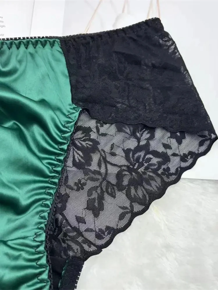 Man's Lace Silky Touch Smooth Satin Glossry Cute BF Brief Panty Harajuku Half Sheer Hip Private Party Live DJ Club Gifts
