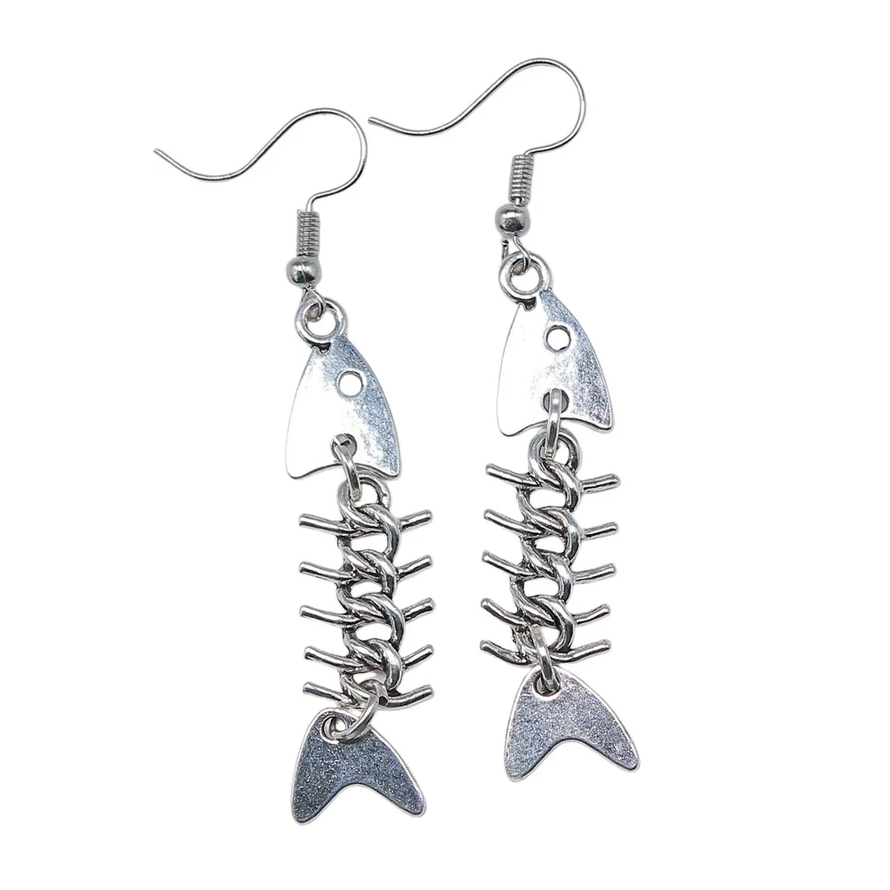 Fashion Handmade Simple Design Antique Silver Color Fish Bone Pendant Earrings Dropshipping Drop Earrings