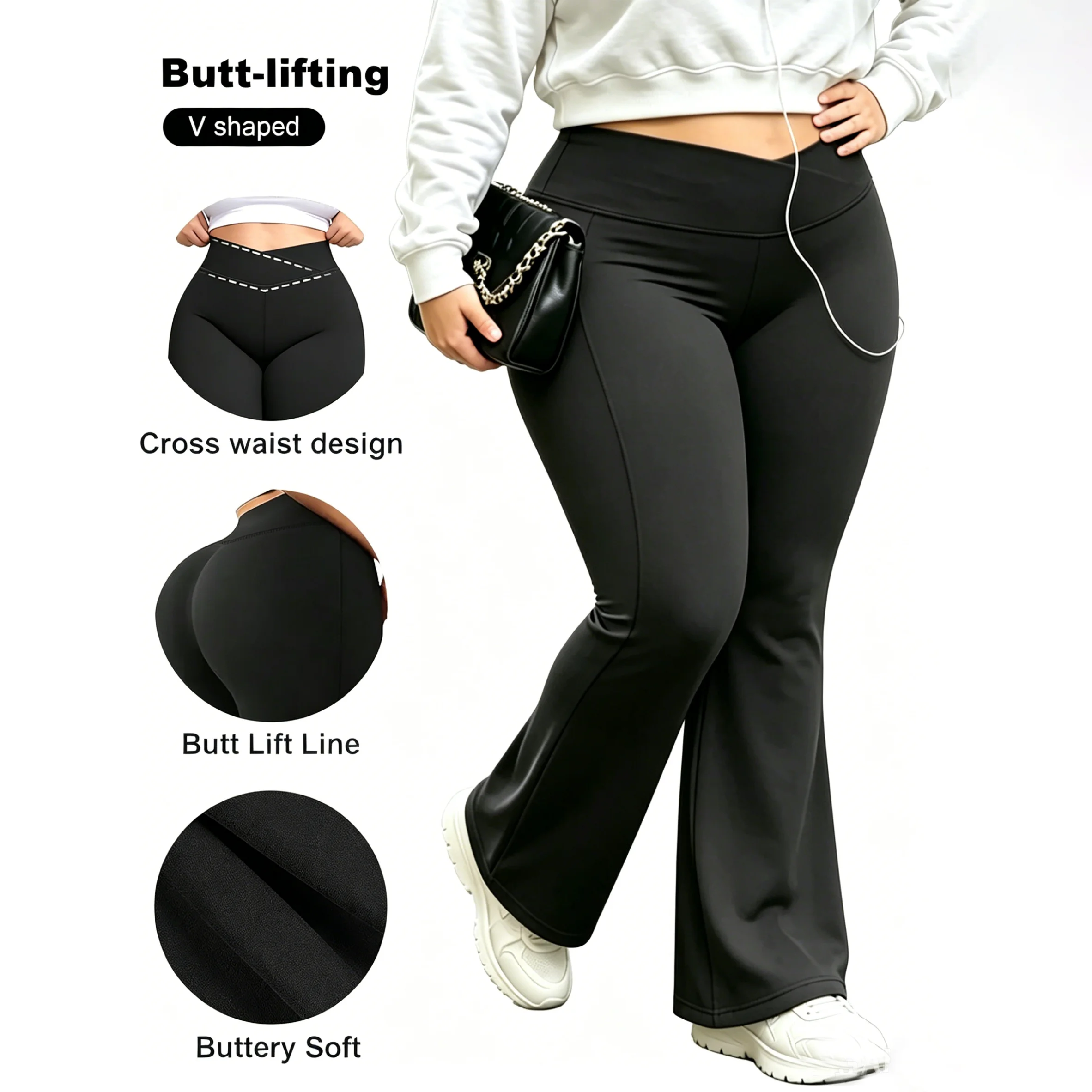 

Plus Size Cross Waist Flare Leggings for Women Flare Leggings Crossover Yoga Pants with Tummy Control, High-Waisted and Wide Leg