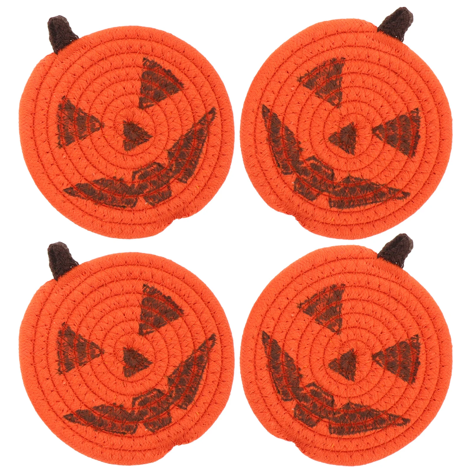 

4Pcs Pumpkin Coasters Braided Cotton Halloween Woven Heat Resistant Insulation Pad Coffee Table Cup Mat Autumn Decor