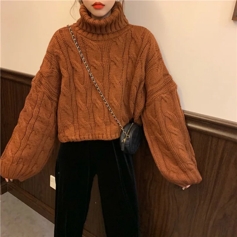 Loose Pullovers Fashion All-match Korean Style Turtleneck Leisure Jacquard Popular Streetwear Long Sleeve Sweaters Comfortable