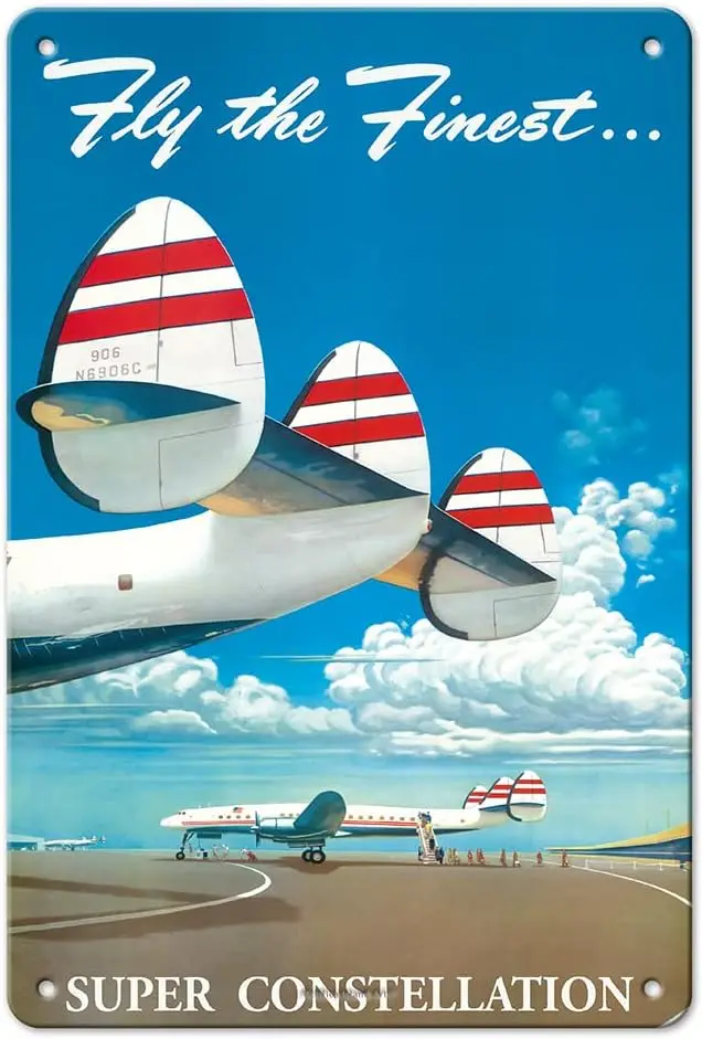 tuya Fly The Finest Super Lockheed Constellation (Connie) - Vintage Airline Travel Poster by Frank Soltesz 1952-8 x 12 inch Vint