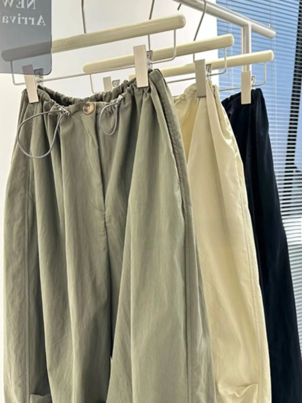 

Summer Thin American Style Women's Cargo Pants Wide Leg Casual Sporty Sweatpants Military Green Color High Waist Long Trousers