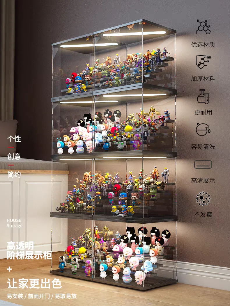 

Acrylic Storage Cases with Lights, Dust- Proof Storage Boxes for Toys, Car Models, Souvenirs Storage and Display, 3 Colors