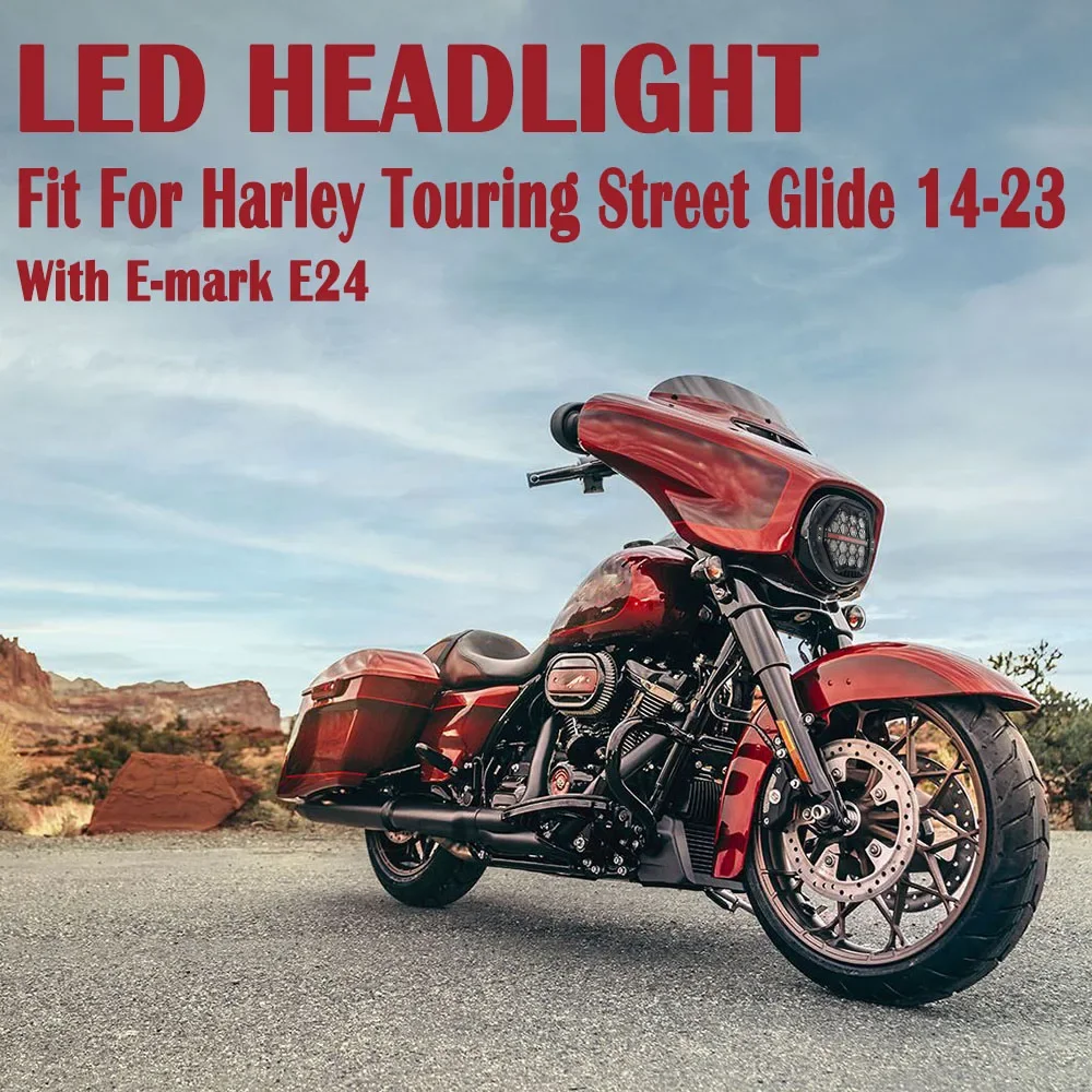 7 Inch Round LED Headlight DRL E24 approved For Harley Touring Street Glide 2014-2023 Motorcycle Headlamp Projector Hi-Low Beam