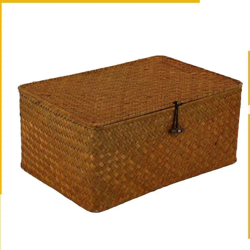 سلال تخزين من الأعشاب البحرية A92P مع أغطية، وصناديق سلة مستطيلة منسوجة، ومنظم تخزين من الخيزران للرف، ومجموعة من 8 قطع #3