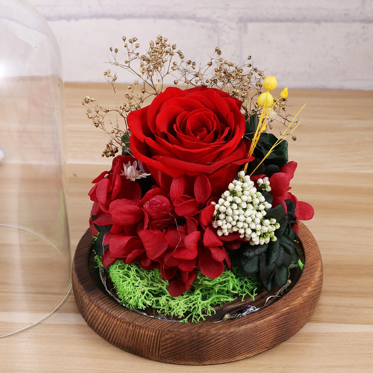 

Preserved Flower Glass Cover LED Light Glass Dome Lamp Romantic Rose Decor Gift for Wedding Birthday Valentine's Day