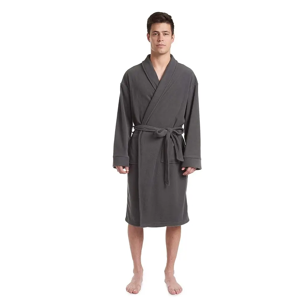mens Men's Luxurious Polyester Plush Robe, Black/Army Green/Navy