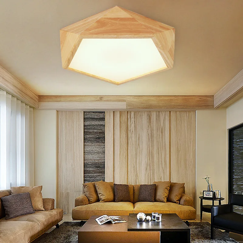 Retro Wooden Ceiling Light Living Room Restaurant Study Modern Simple Creative Personalized Geometric Diamond Shape Ceiling Lamp
