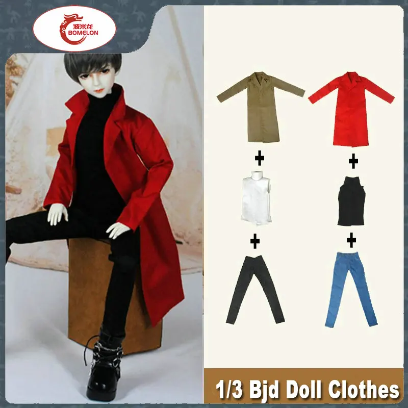 Male Doll Clothes Fashion Boys Overcoat Trench Coat Bottoming Shirt Trousers Set For Dolls 60cm Bjd 1/3 Doll Accessories
