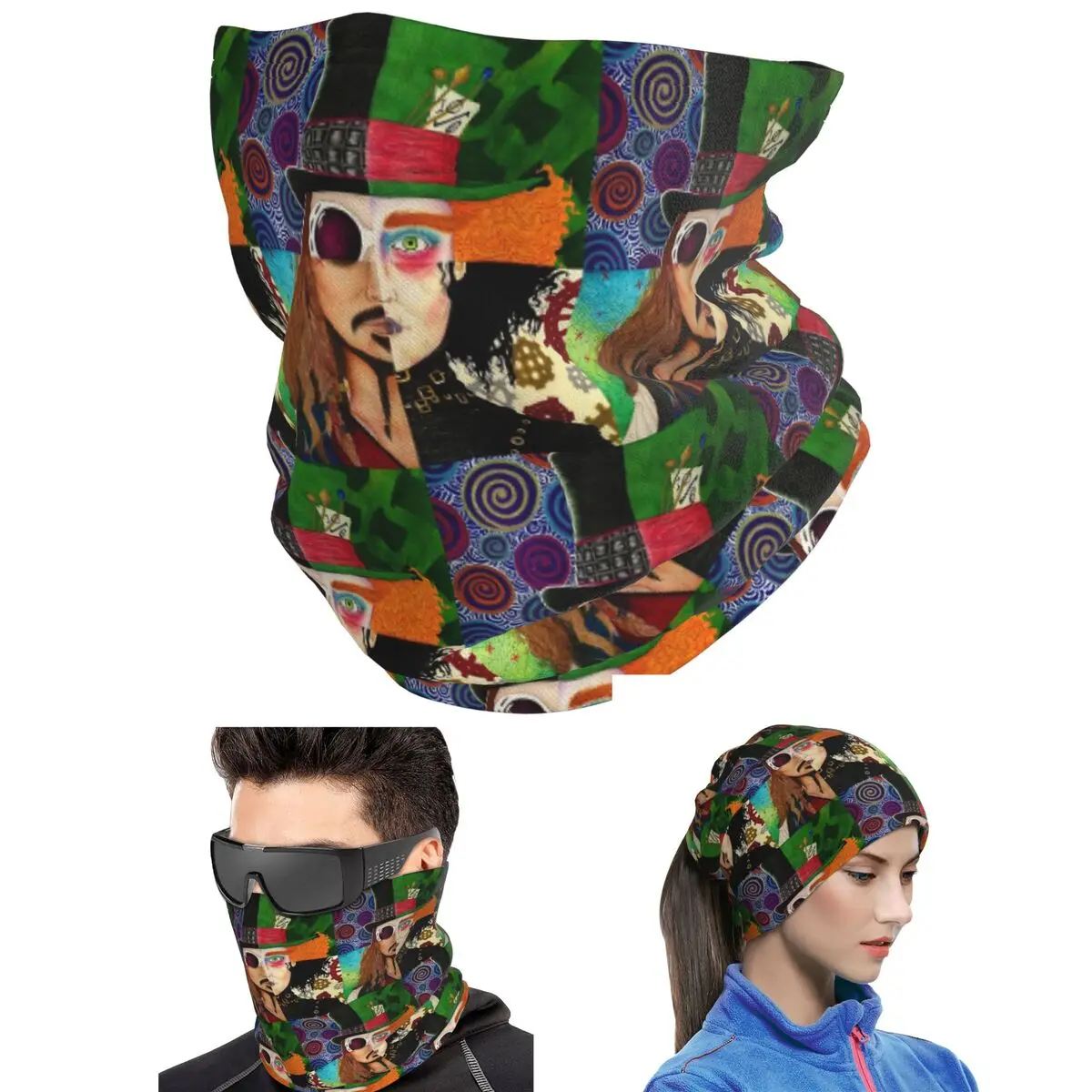Johnny Depp Character Collage Bandana Neck Gaiter Printed Wrap Scarf Hiking Fishing Face Mask Unisex Adult All Season