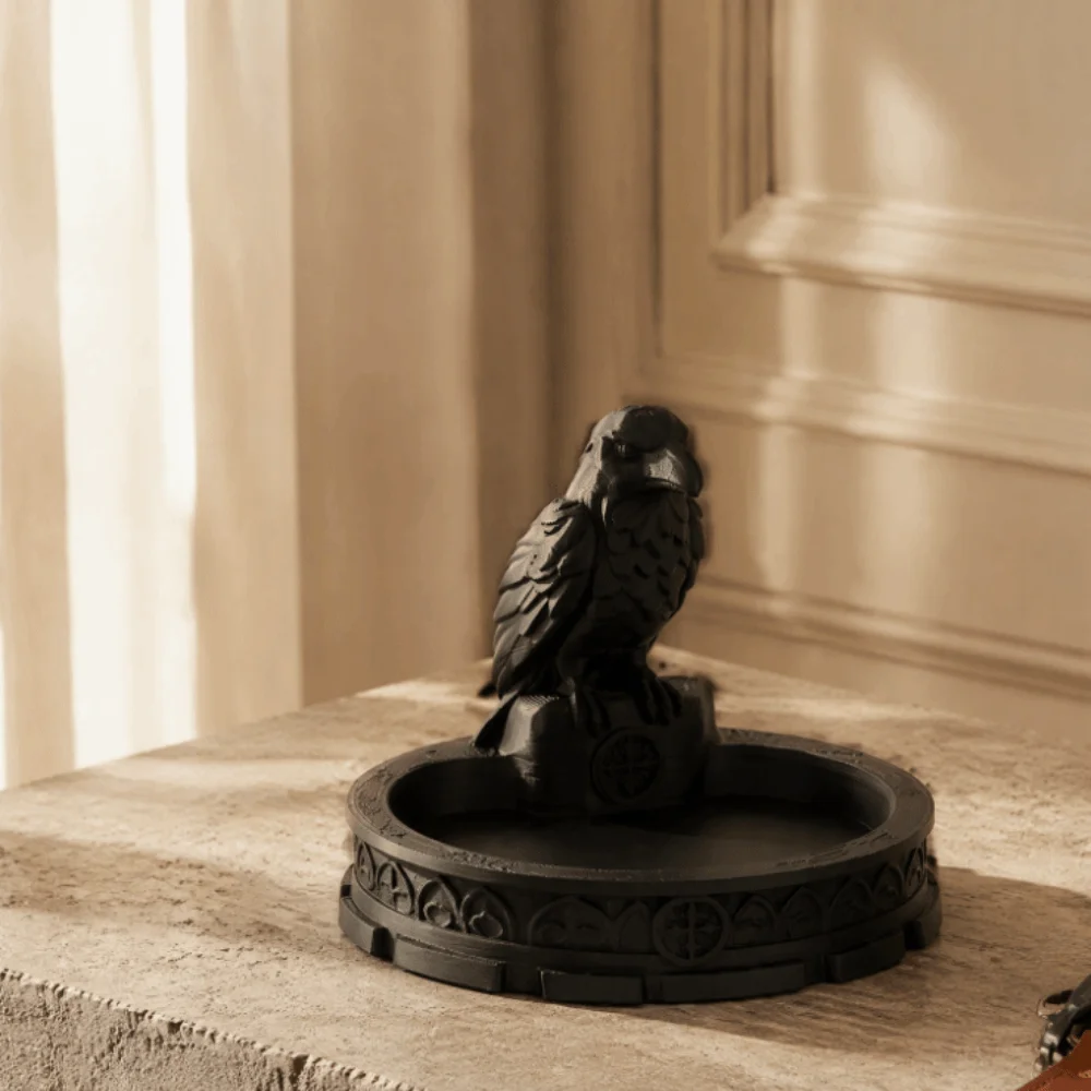 Gothic Dark Style Jewelry Storage Tray Black Elegant Crow Sculpture Lightweight Versatile Halloween Storage Dish Entrance Decor