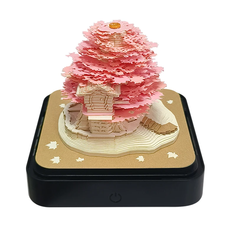 Omoshiroi Block 3D Notepad Cubes Pink Tree house 2024 Year Calendar 3D Memo Pad Block Notes Offices Paper Notes Birthday Gift