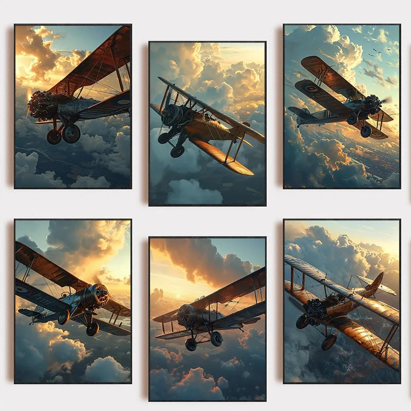 Vintage Airplane Aviation Poster Retro Flight Pilot Sky Enthusiast Artwork Art Canvas Painting Wall Home Office Decoration Gift