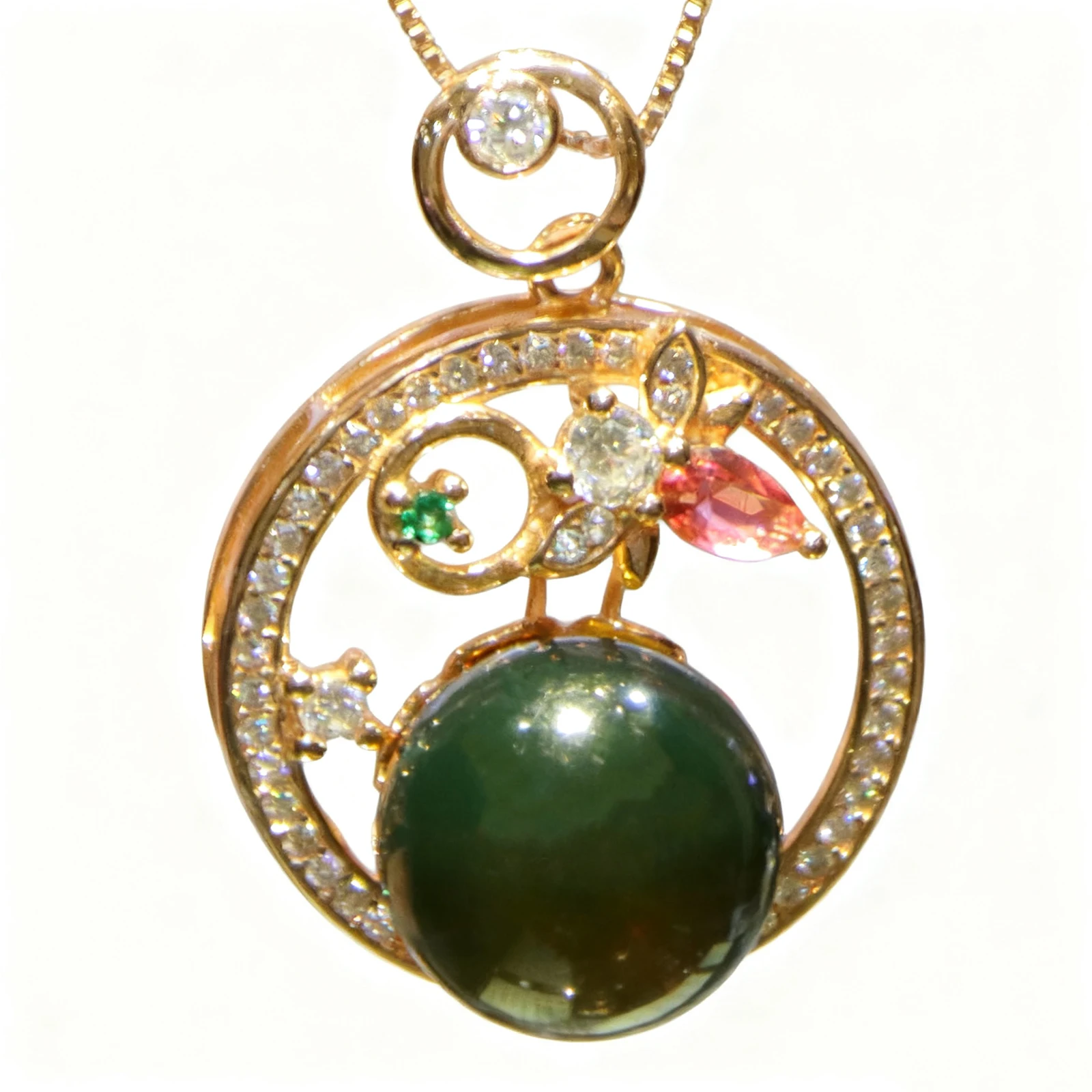 Natural Mexican Blue Amber Pendant 12mm Round Bead Sterling Silver Floral Leaf Design Rose Gold Plated Frame Women Jewelry