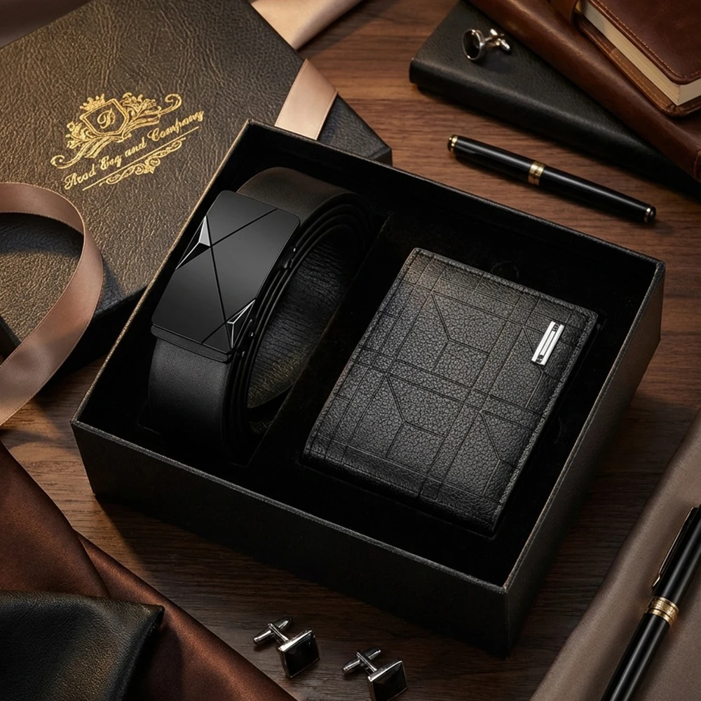 2pcs High Quality Fashion Men's Belt Wallet Set Simple Men's Business Casual Belt Versatile Men's Clothing Accessories