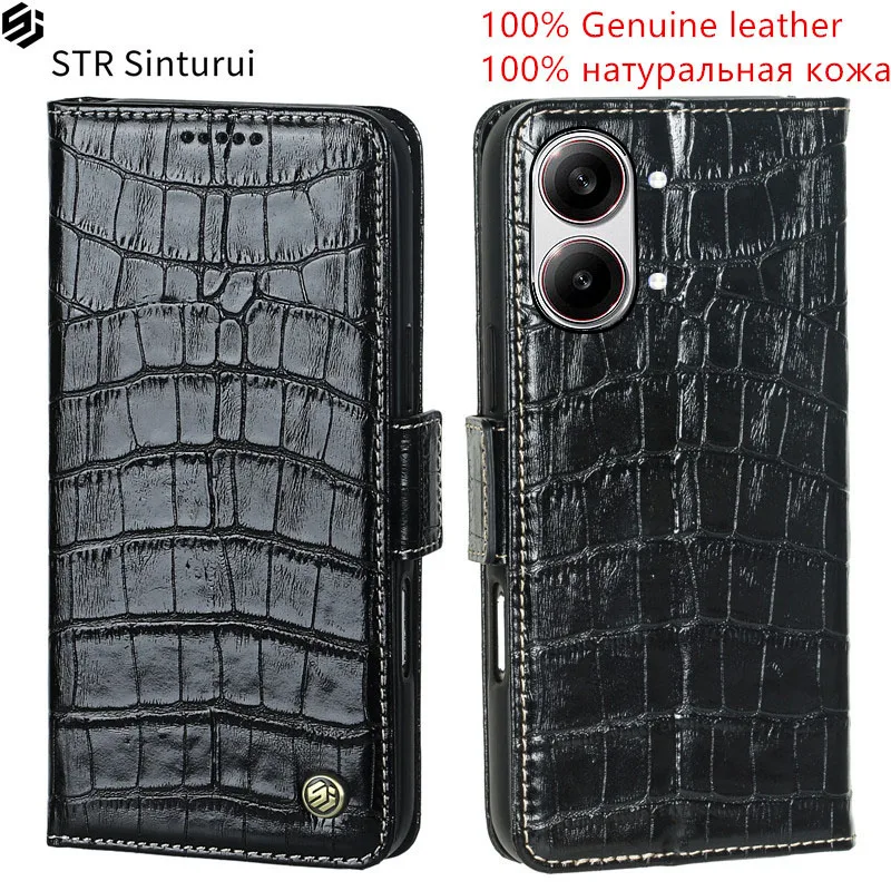 

STR Genuine leather crocodile grain card Slot Wallet Cover For Xiaomi Poco X4 GT X7 X5 X6 X8 Pro Max Neo shockproof phone Case