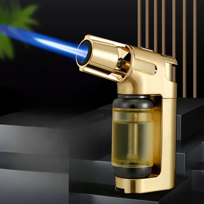 JOBON new Blue Flame Lighter Transparent Visual Large Capacity Gas Compartment Fixed Flame Lock Design Windproof Cigar Lighters