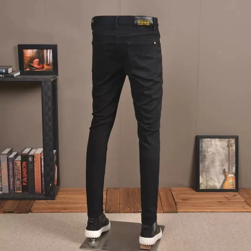 Pantalones vaqueros negros para hombre, ropa de calle ajustada y recta, estilo coreano, elásticos, a la moda, CP2032