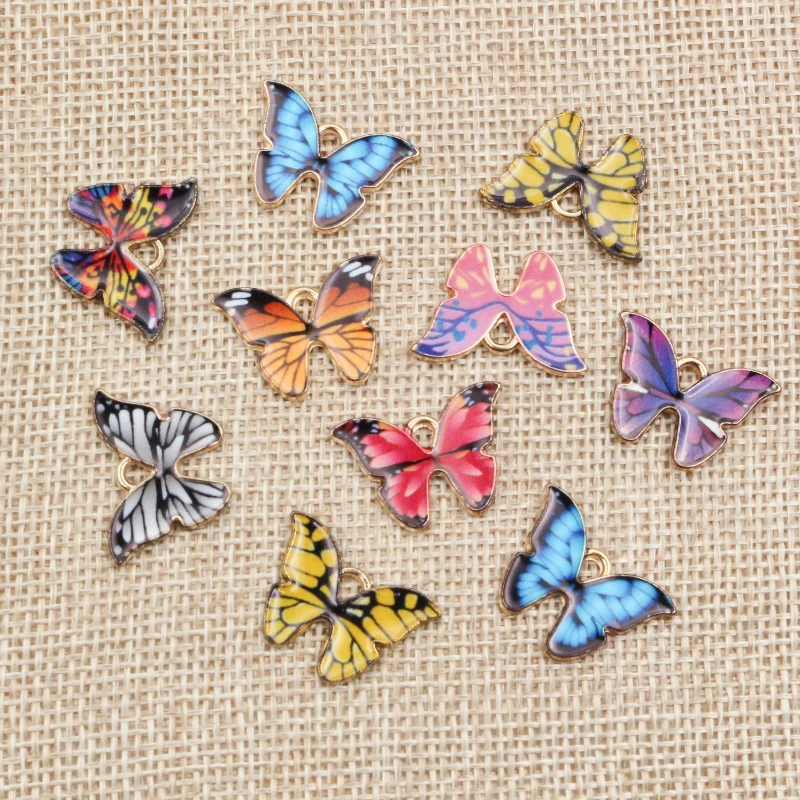 10pcs 21x15mm 19x16mm Colorful Butterfly Charms Pendant Enamel Metal Charms Necklace Bracelet DIY Jewelry Making Accessories