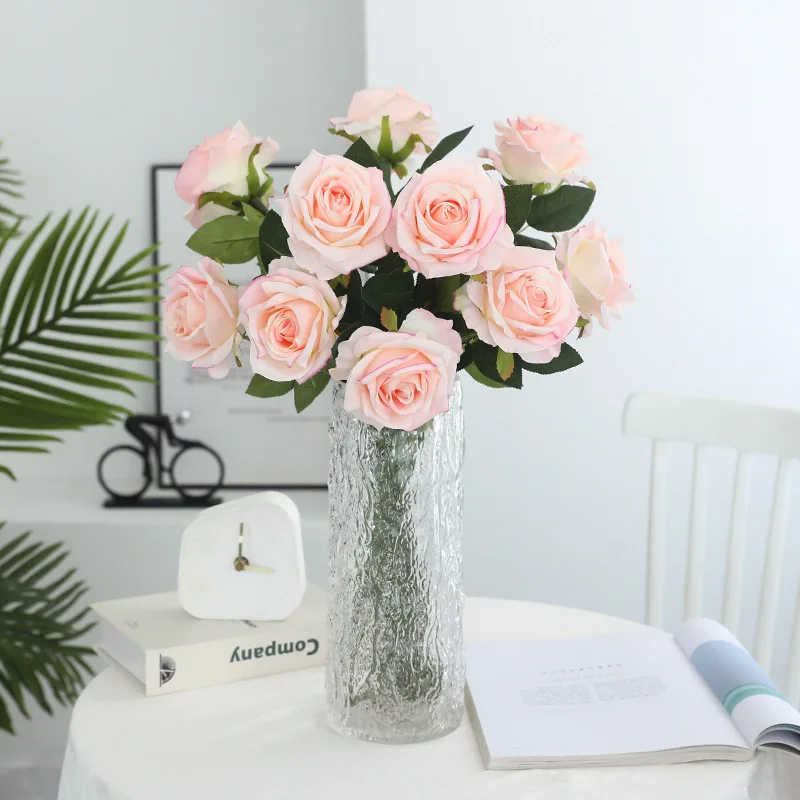 Coffee Shop Decorative Simulation Flowers Silk Fake Roses Branches Hotel Decoration Artificial Flower Fragrance Yellow Rose