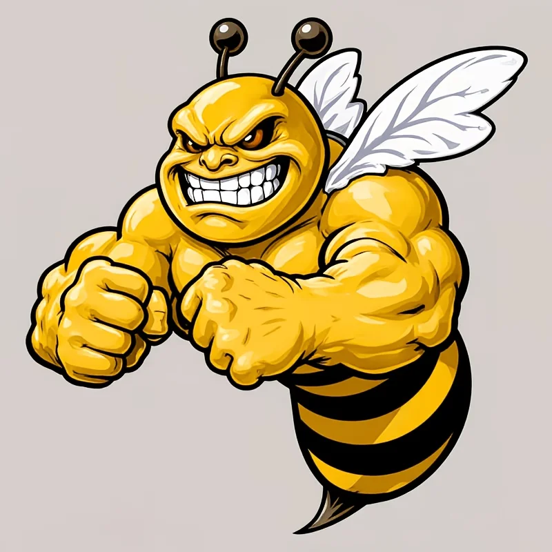 Muscular Cartoon Bee Mascot Vinyl Sticker, Waterproof Decal for Car Window Laptop Body Decor