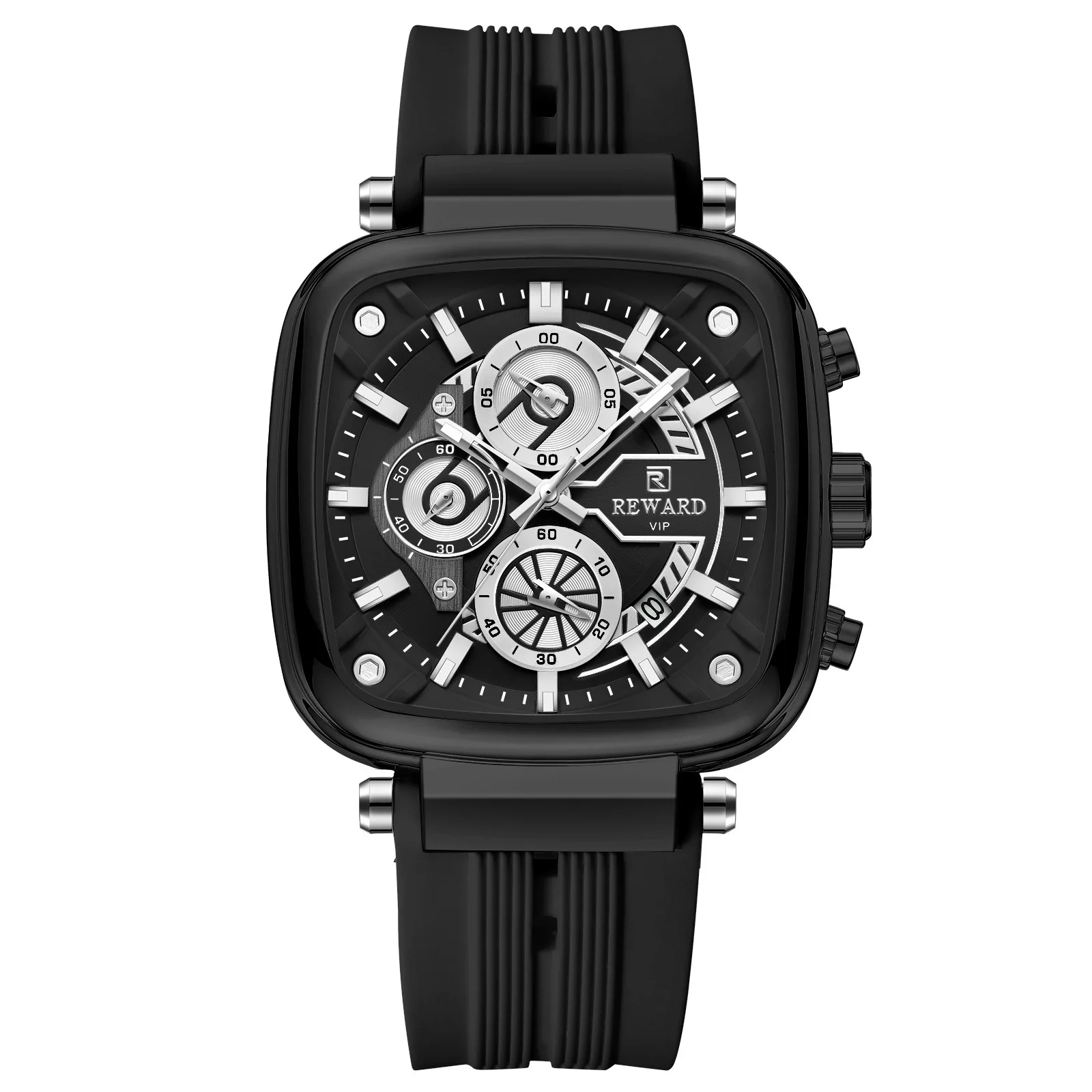 

Multifunctional Quartz Men's Watch with Silicone Strap Square Waterproof Three-Eye Six-Hand Men's Watch