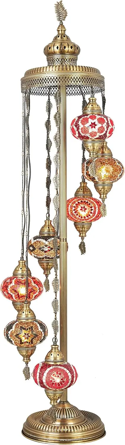 7 Big Globes Turkish Moroccan Mosaic Floor Lamp Light, Bohemian Boho Tiffany Mosaic Floor Lamp