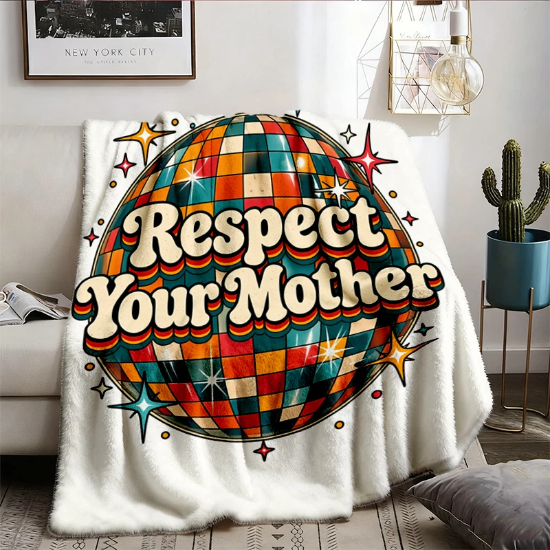 Respect Your Mother Flannel Blanket, Disco Ball Flannel Blanket, Vintage Party Flannel Blanket
