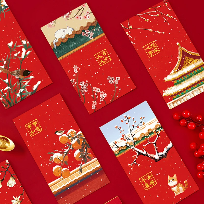 Creative Chinese style Forbidden City Lucky Red Envelope Gift Gold Packaging Red Envelope Gift 6 pcs/set